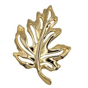 Vintage Polished Gold Tone Leaf Brooch Pin Autumn Fall Nature Inspired Jewelry
